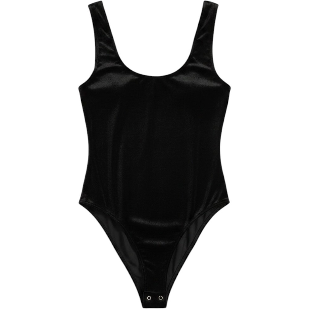 Black Scoop Neck Velvet Bodysuit Clean Girl Dark Feminine Quiet Luxury Top Small